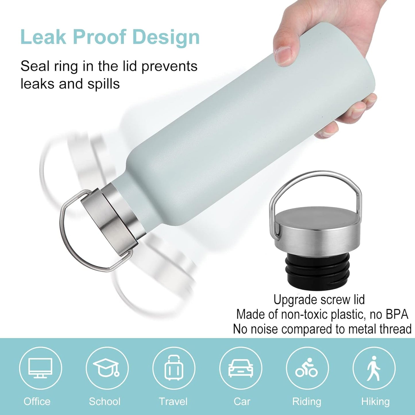 Neihepal 20 oz Insulated Water Bottles Bulk 2 Pack,Stainless Steel Double Wall Sport Bottle with Lid of Handle,Metal Reusable Thermoses Flask with Cup Cap for School,Cyclists,Gift (Fog,Set of 2)