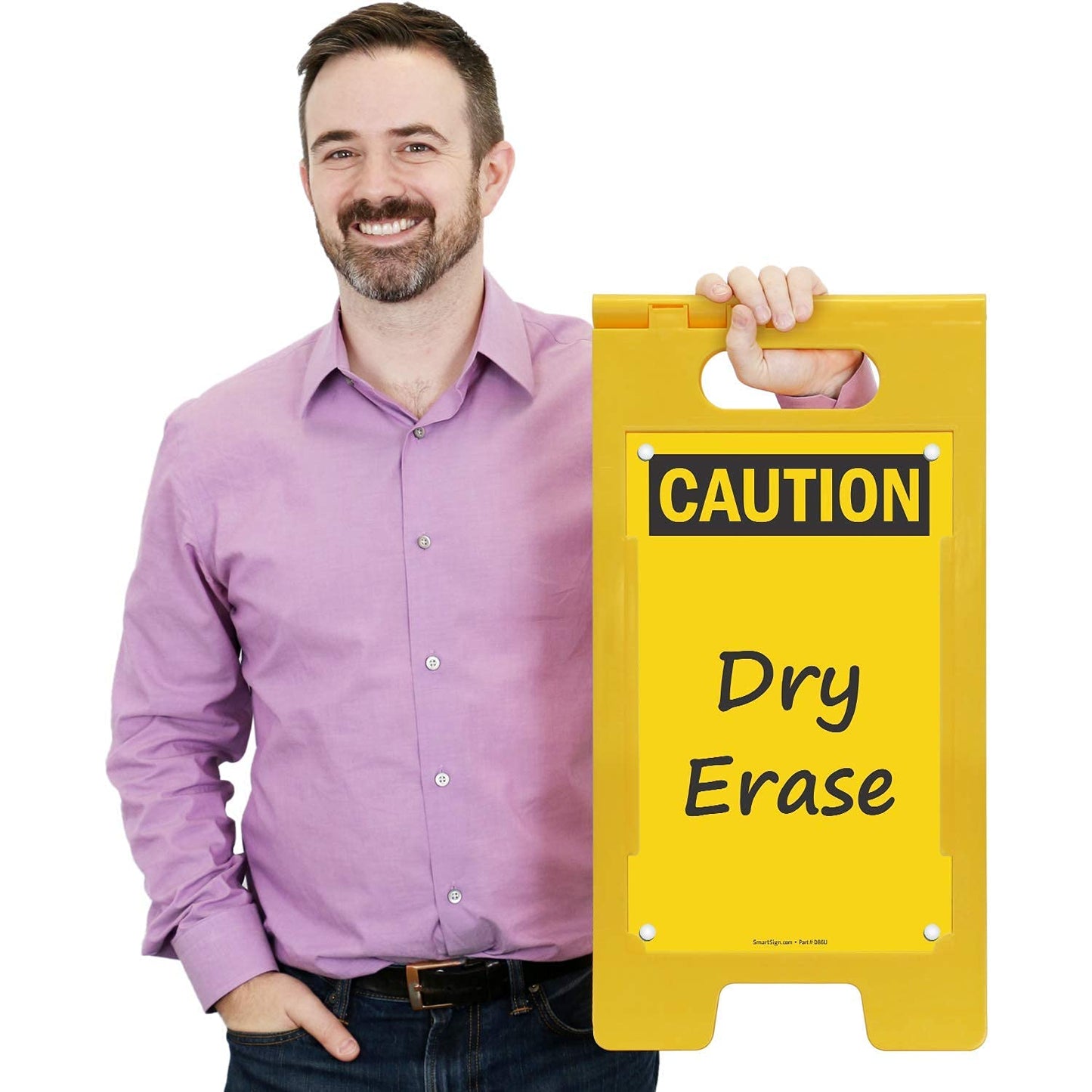 SmartSign - SF-0127-FB-25x12-DE Caution Blank Write-On Folding Floor Sign With Dry Erase Finish By | 25" x 12" Plastic