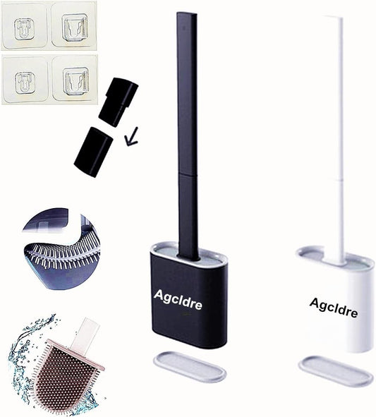 Toilet Brush with Holder Silicone Toilet Brush and Cleaning Brush for Household Bathroom Toliet Brush Set (White,Black)