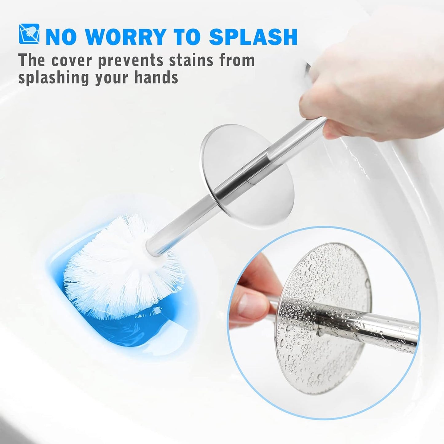 Toilet Brush and Holder, Toilet Brush with 304 Stainless Steel Long Handle, Toilet Bowl Brush for Bathroom Toilet-Elegant-Cleaning-Bristles(White)