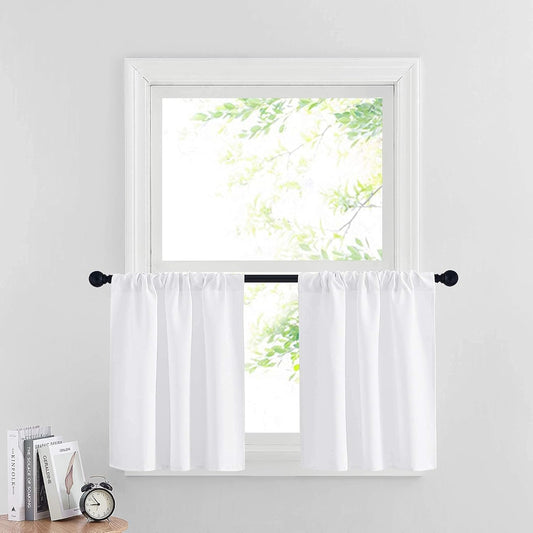 RYB HOME Room Darkening Curtains for Small Winow Lower Portion Decor Energy Saving Drapes for Kitchen Bedroom Bathroom Downstairs Window RV Curtains, W 29 x L 24, Pure White, 2 Panels