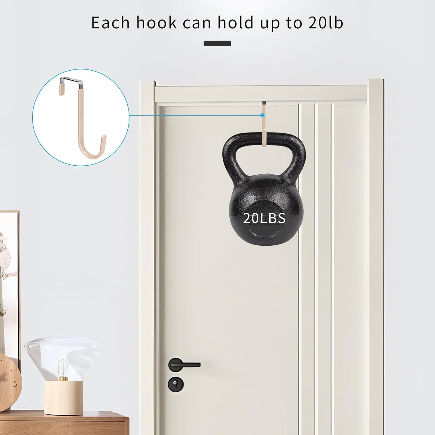 FYY Over The Door Hooks, 4 Pack Door Hangers Hooks with Rubber Prevent Scratches Heavy Duty Organizer Hooks for Living Room, Bathroom, Bedroom Hanging Clothes, Towels, Hats, Coats, Bags Nude