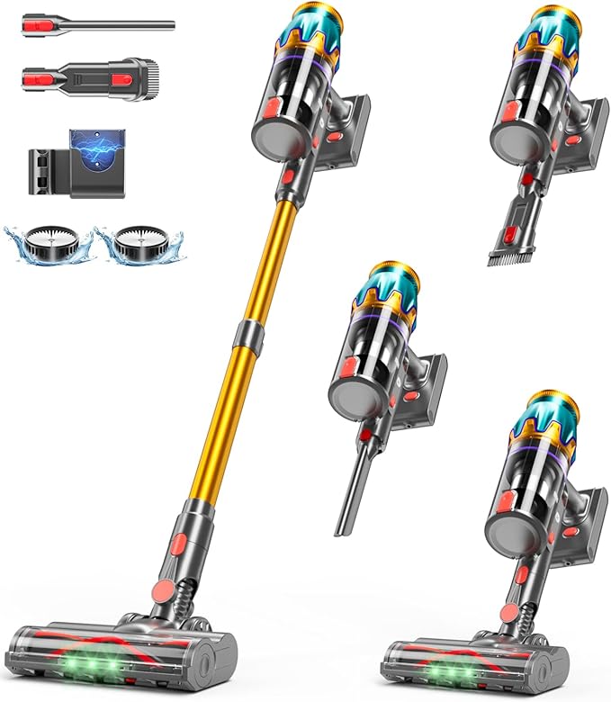 Cordless Vacuum Cleaner, 580W 48KPA 70Mins Vacuum Cleaners for Home, Cordless Stick Vacuum with Touch Screen, Anti-Tangle & Wall Mount Charge, Wireless Vacumm for Home/Pet Hair/Carpets/Floors