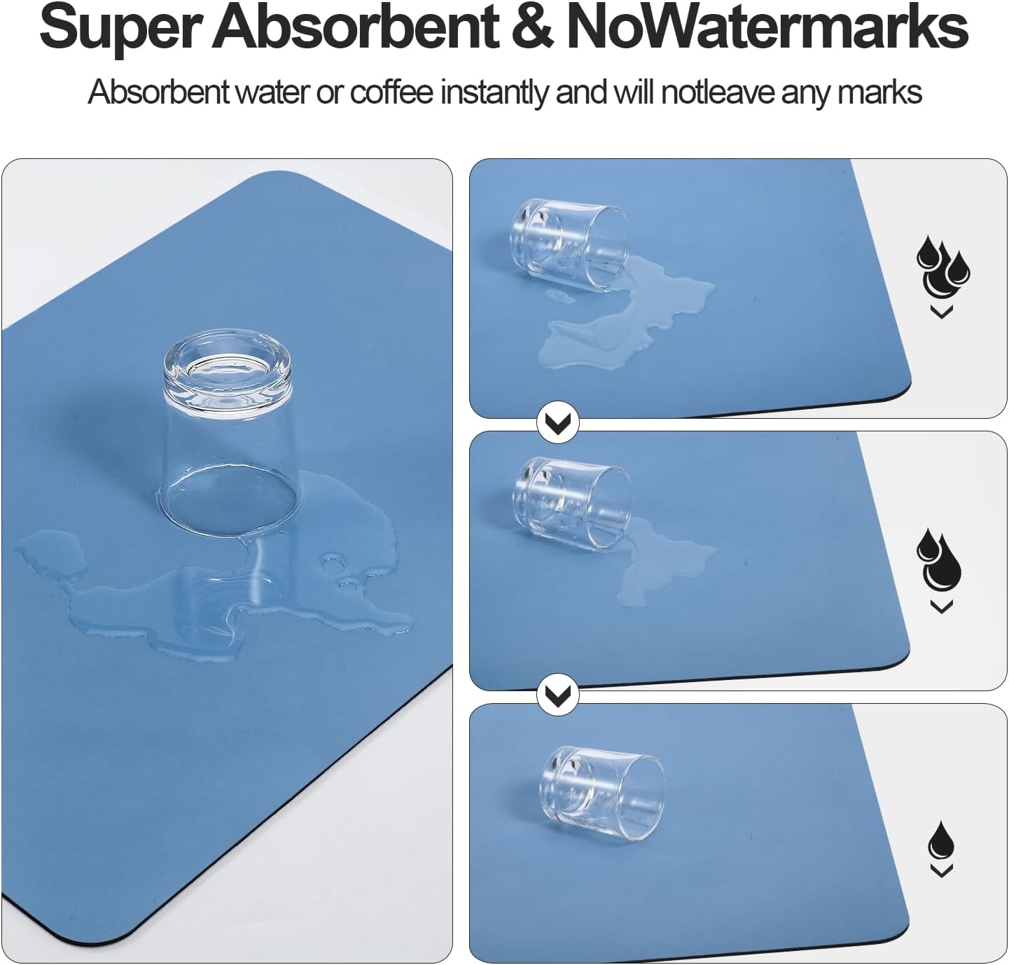 Dish Drying Mat for Kitchen Counter | Coffee Bar Mat for Countertops | Heat Resistant Drainer Mat with Non-slip Rubber Backed | Hide Stain Kitchen Absorbent Draining Mat | Blue 18"x28"