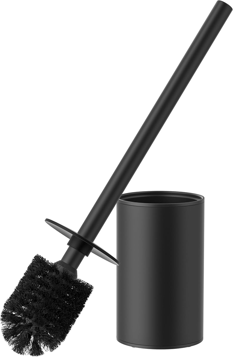 FORIOUS Toilet Brush and Holder Set, 304 Stainless Steel Heavy Duty Base and Handle for Bathroom Deep Cleaning, Toilet Bowl Cleaners Brush with Holder, Space Saving for Storage, Matte Black