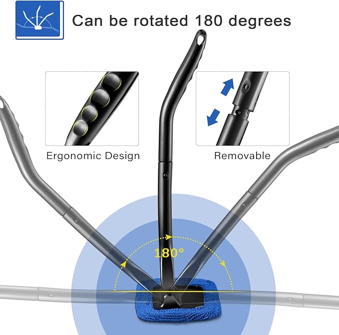 Frienda 2 Set Windshield Cleaner Tool Inside Car Windshield Cleaning Wand Auto Window Cleaner with Detachable Handle, 8 Reusable Microfiber Pads and 2 Spray Bottles for Car Interior(Blue)