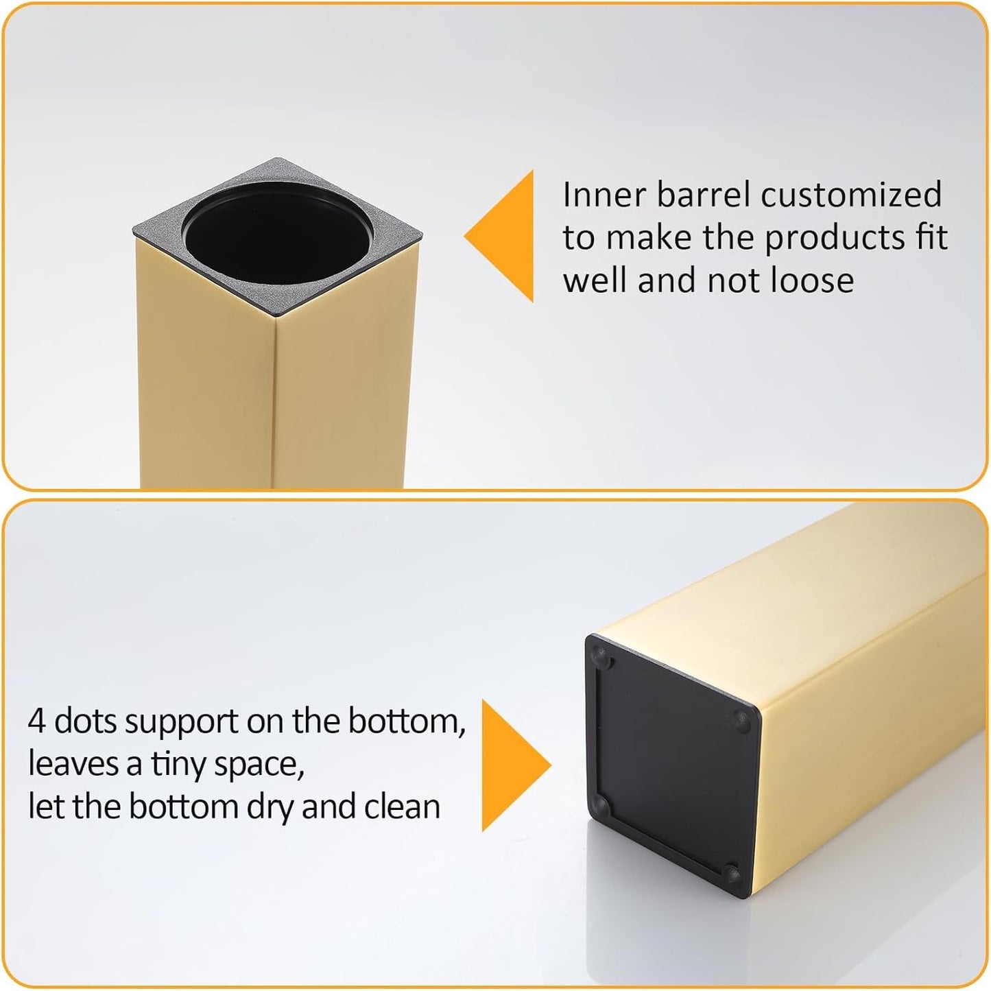 BGL Standing Toilet Brush and Holder Brushed Gold Aluminium Toilet Bowl Cleaner Brush and Holder for Bathroom Storage and Organization, Square Design Sturdy and Space Saving