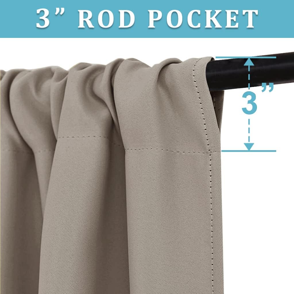 RYB HOME Blackout Curtains 63 inches Long - Energy Saving Insulation Large Window Curtain Blinds for Bedroom Living Room Dining Basement Home Office, W 62 x L 63 per Panel, Sand, 2 Pcs