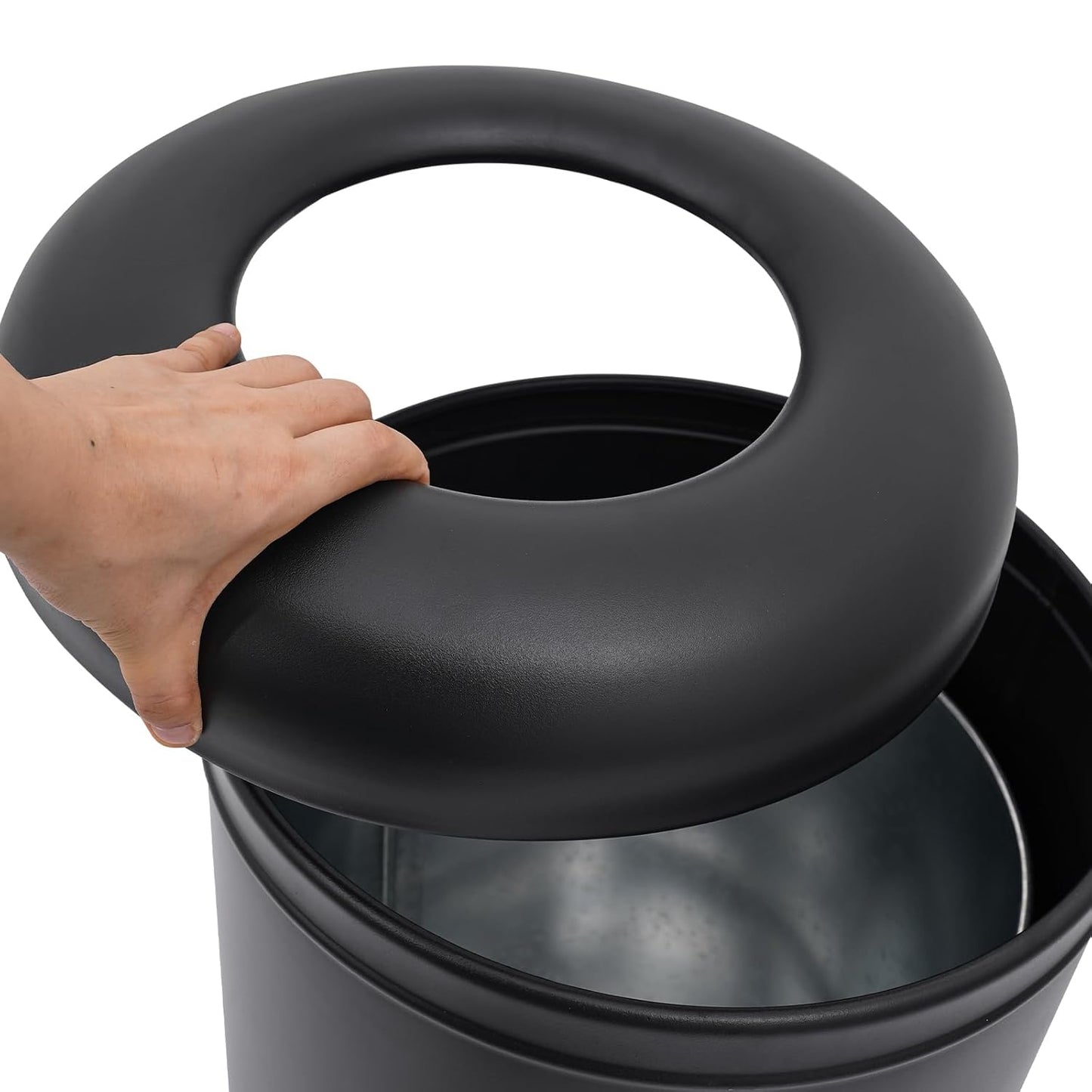 58.6 Liter / 15.48 Gallon Commercial Open Top Trash Can White Stainless Steel Trash Can Outdoor Indoor Garbage Enclosure with Lid Inside Barrel (Black)