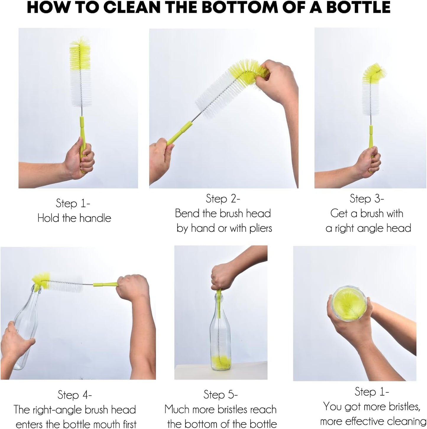 ALINK 3-Pack Long Narrow Neck Bottle Cleaning Brush for Beer, Wine, Flask, Thermos, Sport Well, Brewing Bottle and Hummingbird Feeder and Long Narrow Neck Sport Bottles