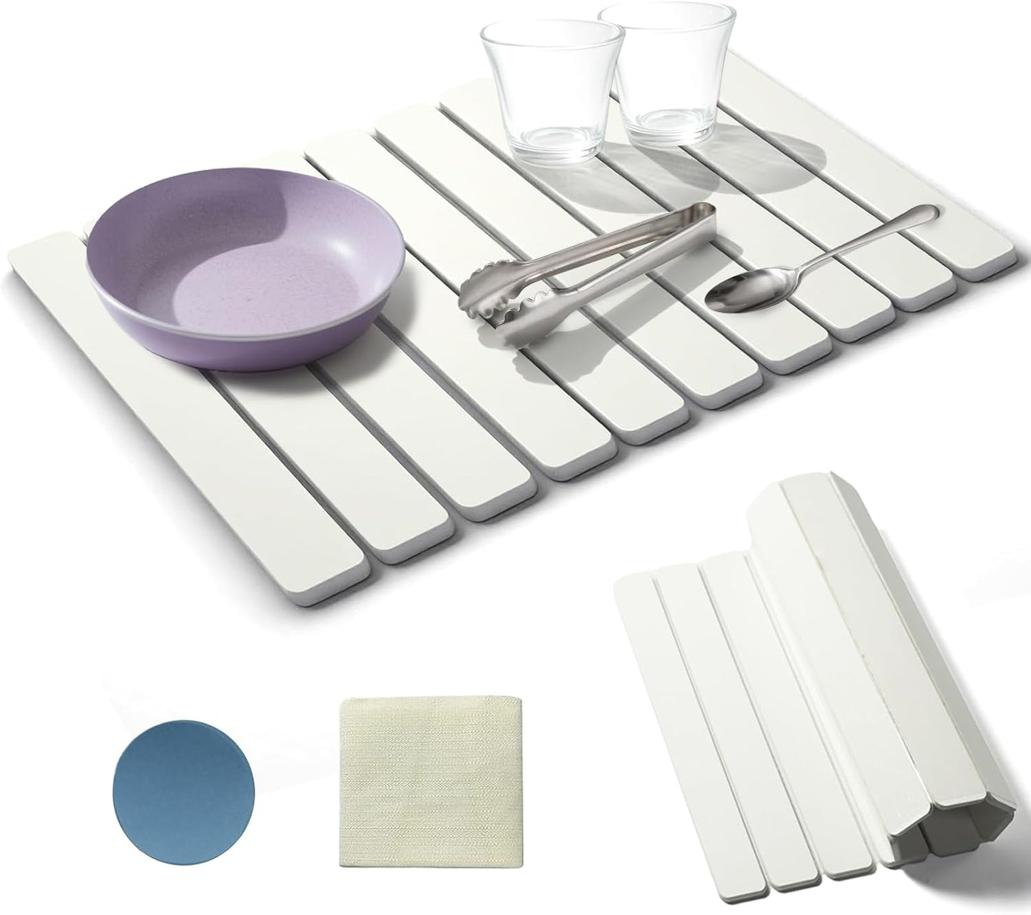 Dish Drying Mat, Diatomaceous Earth Absorbent Quick-Dry, Collapsible Stone Drying Mat for Kitchen Counter, Bath, Countertop, Dishes, Bottles, Cups, with Sandpaper & Non-slip Pad, 23"(L)x15.3"(W)