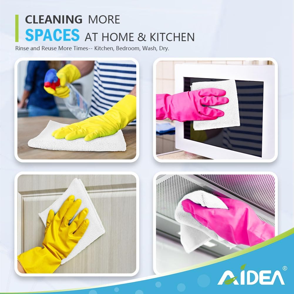AIDEA Microfiber Cleaning Cloth 100PK, Soft Microfiber Towels for Cars, Absorbent Cleaning Rags, Lint-Free Streak-Free Wash Cloths for House, Kitchen, Window(12inx12in), White
