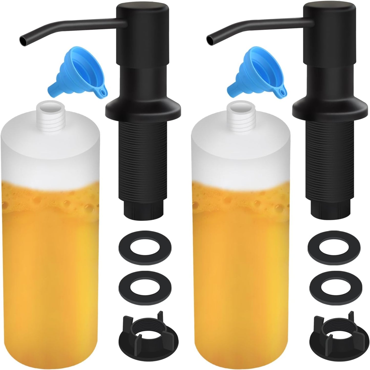 Soap Dispenser for Kitchen Sink, Built in Sink Soap Dispenser Lotion Dispenser with 17 OZ Bottle, Refill from The Top Bar Sink Soap Dispenser, Black (2 Pack)