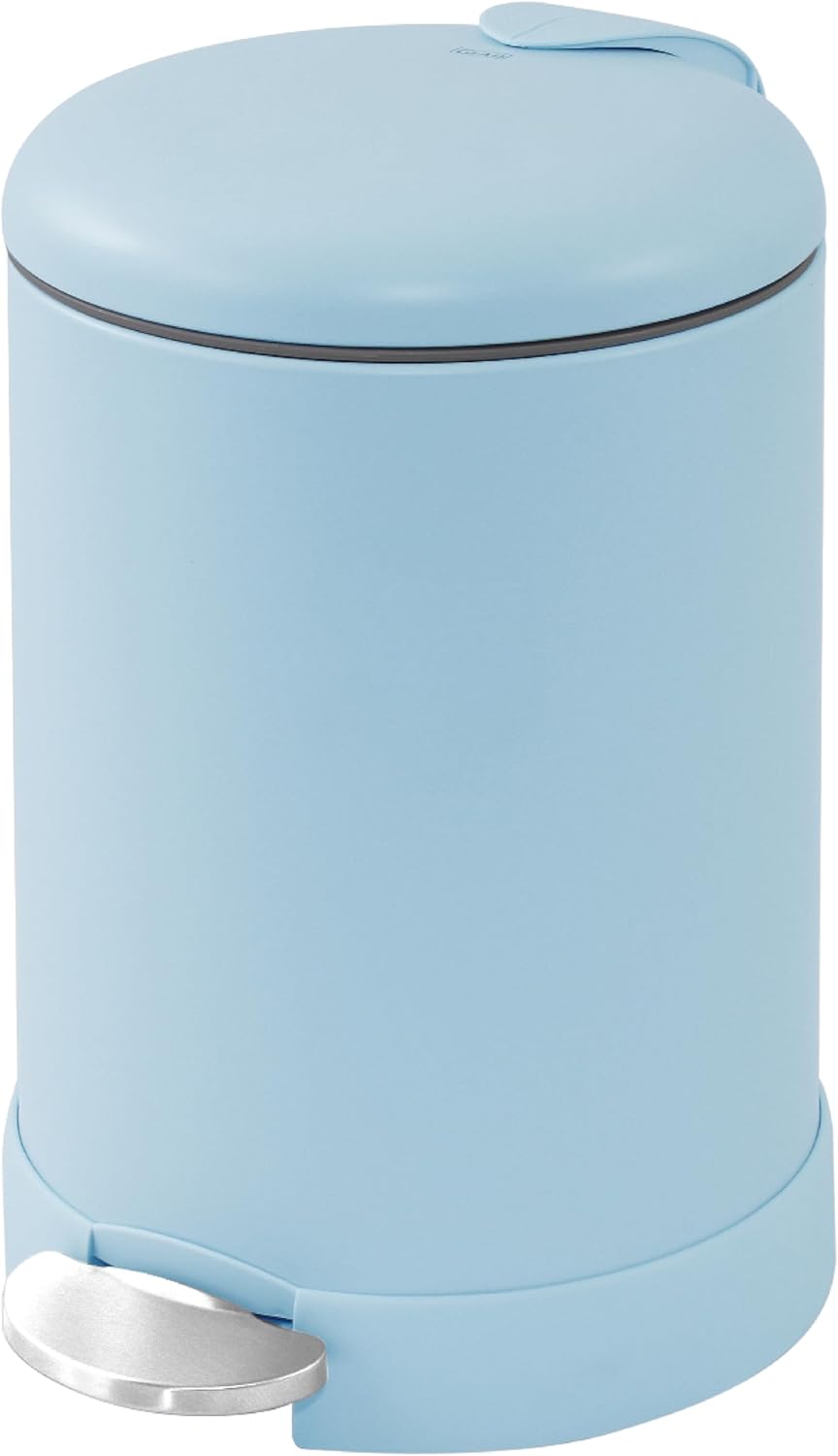 Glad Small Trash Can, 1.2 Gallon | Round Stainless Steel Garbage Bin with Soft Close Lid & Step Foot Pedal | Metal Waste Basket with Removable Inner Bucket, Blue