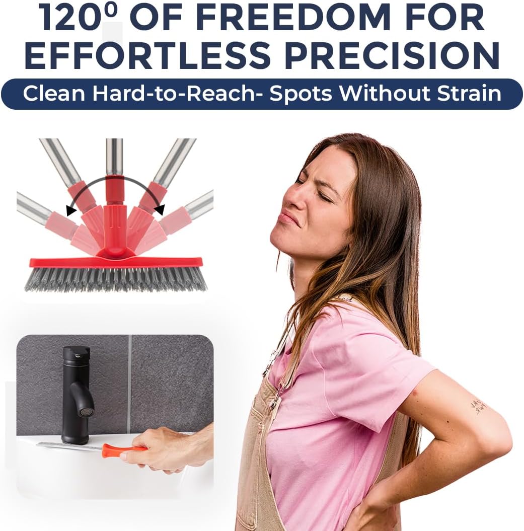 Grout Brush with Long Handle & Hard Bristle Crevice Cleaning Brush, Grout Cleaner for Tile Floors, Floor Scrubber for Tile Grout Line, Household Use, Multipurpose Gap Cleaning Tools by Foxtrot Living