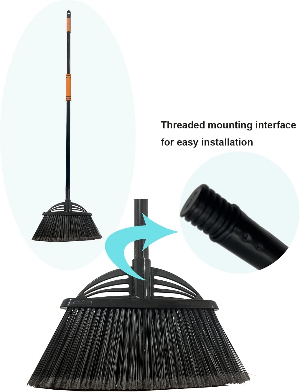 Four-Section Rod Long-Handled Broom,Heavy-Duty Broom, Angle Broom for Outdoor/Indoor（Black+Orange）