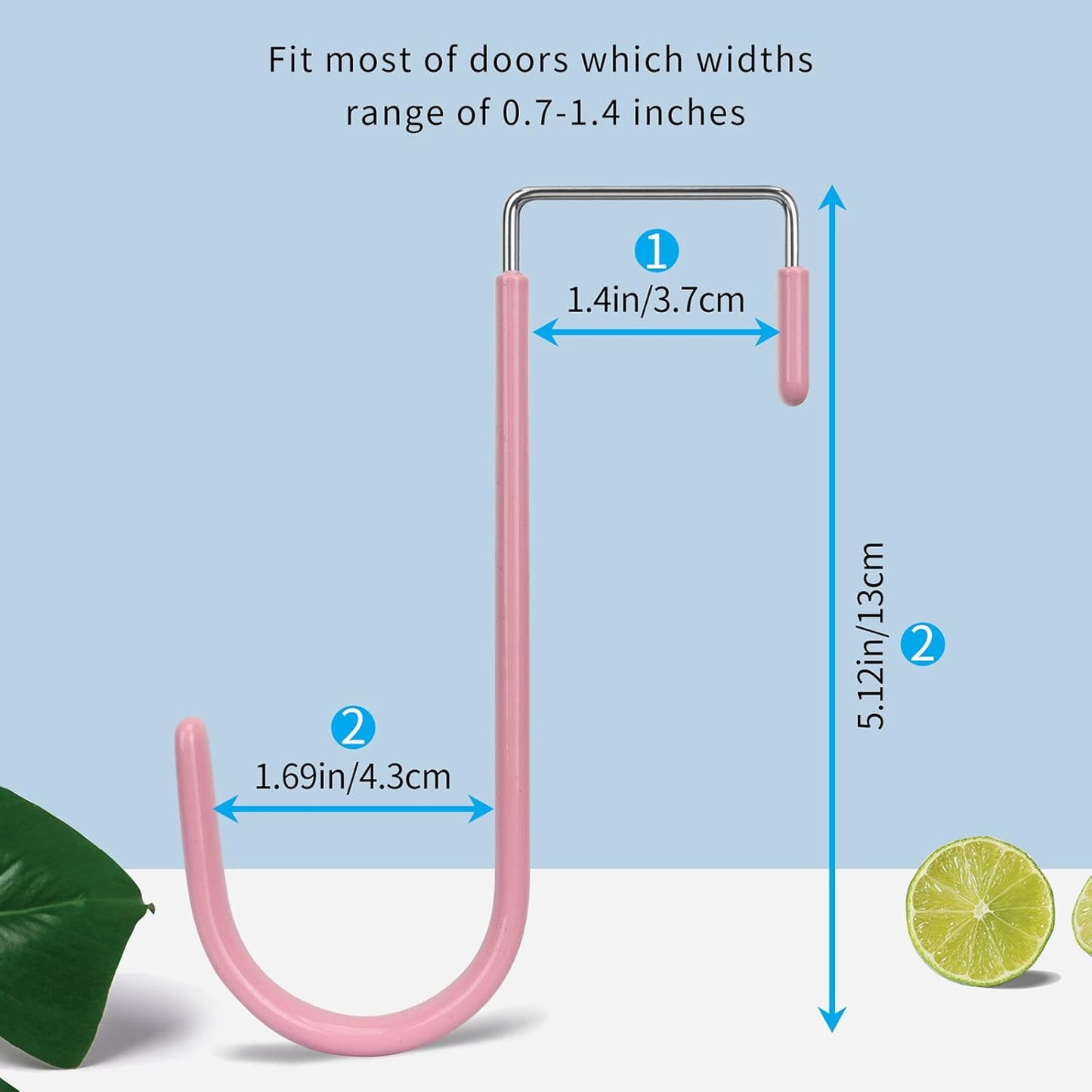 FYY Over The Door Hooks, 4 Pack Door Hangers Hooks with Rubber Prevent Scratches Heavy Duty Organizer Hooks for Living Room, Bathroom, Bedroom Hanging Clothes, Towels, Hats, Coats, Bags Pink