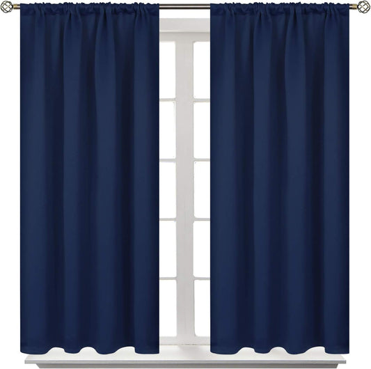 BGment Navy Blue Blackout Curtains 40 Inches Length for Bedroom - Short Thermal Insulated Drapes with Rod Pocket for Kitchen Cafe Bathroom Window Darkening Privacy, 42 x 40 Inch, 2 Panels