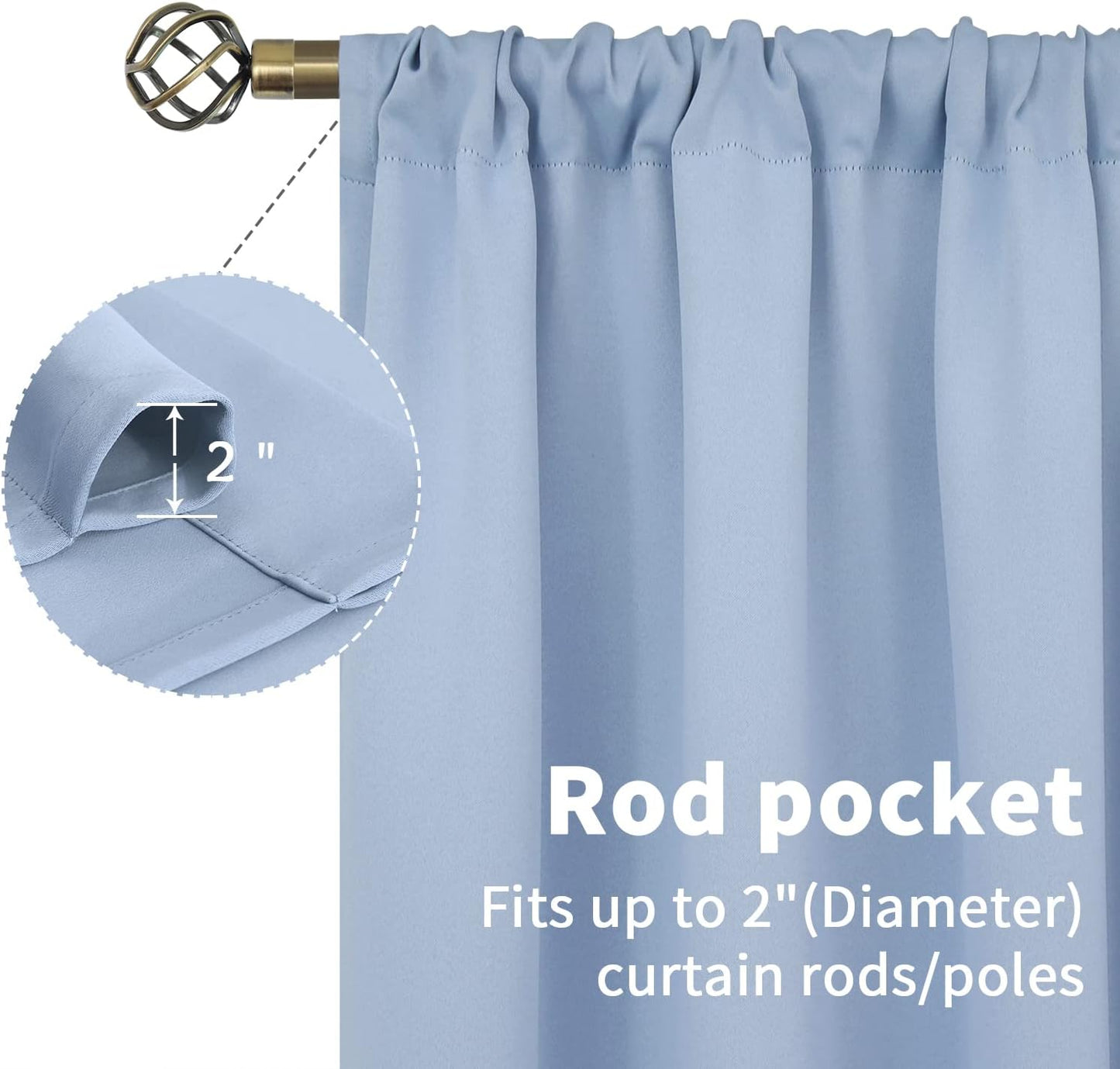 BGment Baby Blue Room Darkening Curtains 63 Inches Long for Kids Bedroom - Rod Pocket Thermal Insulated Blackout Curtain for Living Room, 42 x 63 Inch, 2 Panels