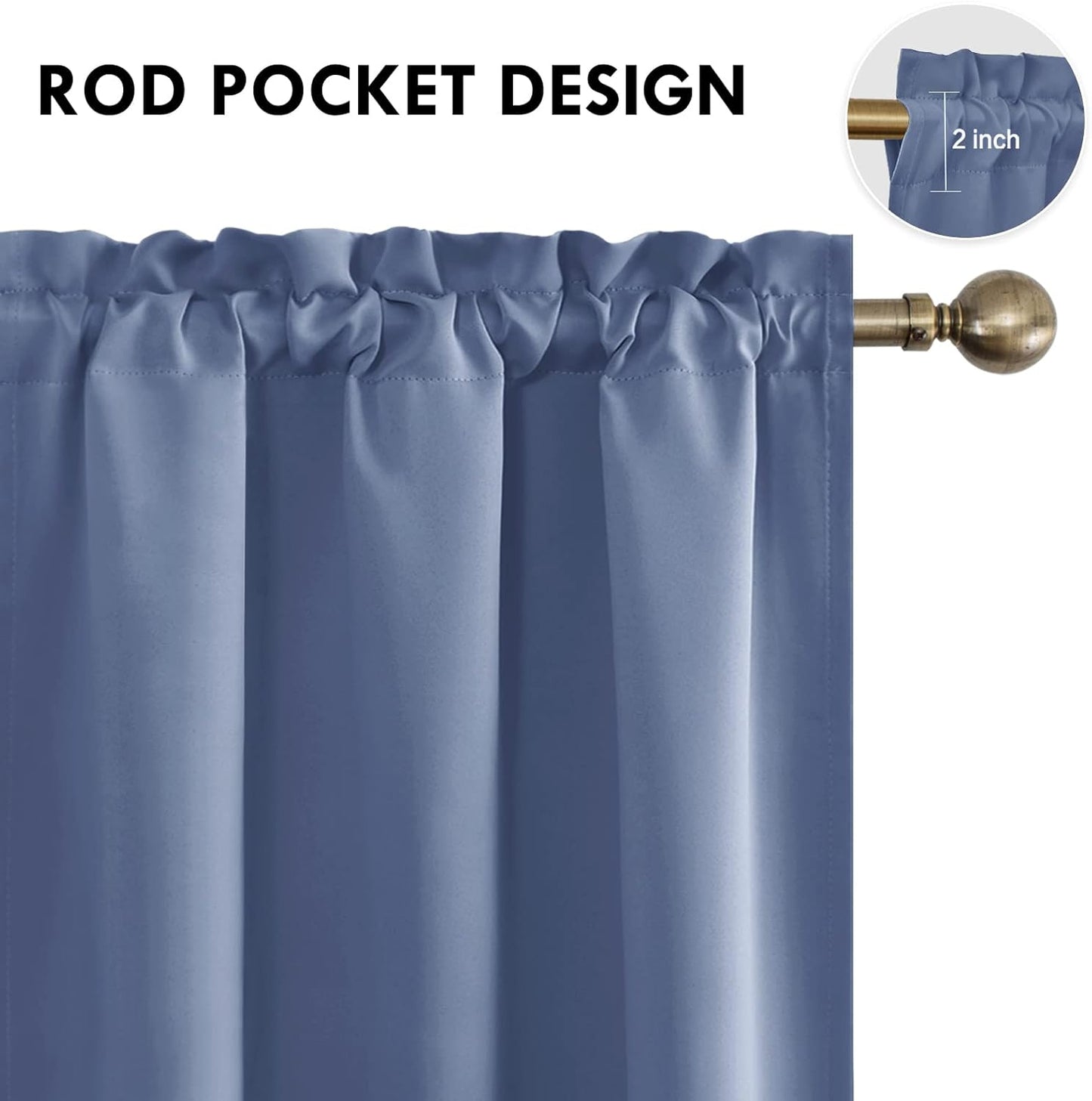 DWCN Blackout Curtains – Thermal Insulated, Energy Saving & Noise Reducing Bedroom and Living Room Curtains, Dusty Blue, W 38x L 84 Inch, Set of 2 Rod Pocket Curtain Panels