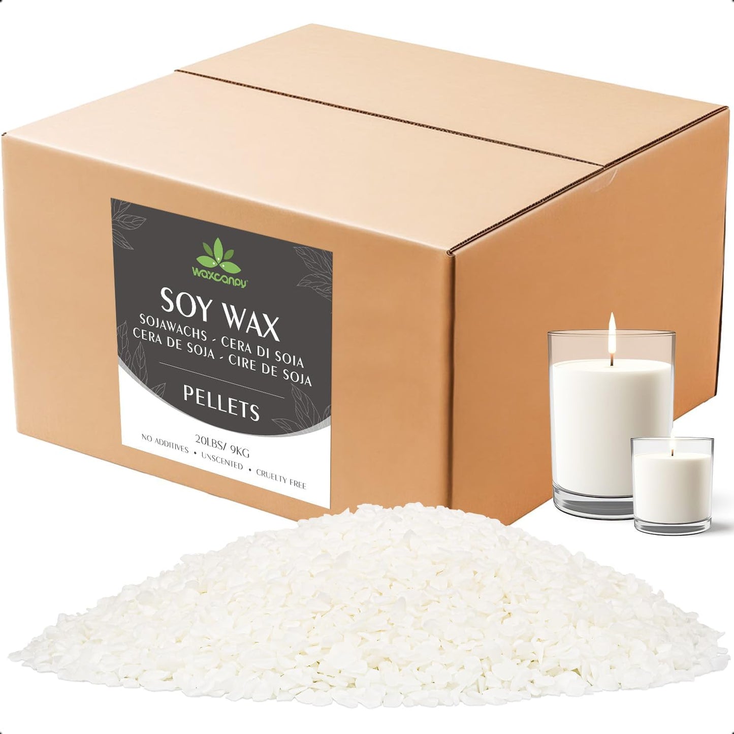 Soy Wax, Waxcanpy Natural Candle Wax, Organic Soy Wax for Candle Making from Farm, No Additives, Harmless and Pure (20lb)