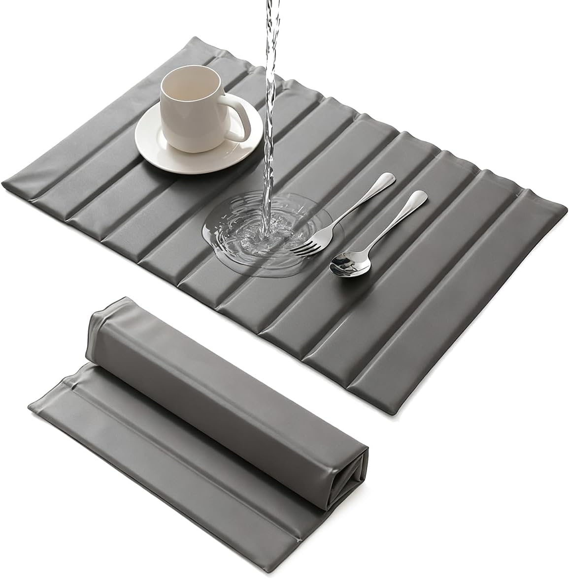 Large Stone Dish Drying Mat for Kitchen Counter, 25.2" × 16.1" Quick Dry Collapsible Diatomaceous Earth Mat with PU Leather, Waterproof Bottom, Absorbent Drying Matt for Dishes Cookware Bottles Cups