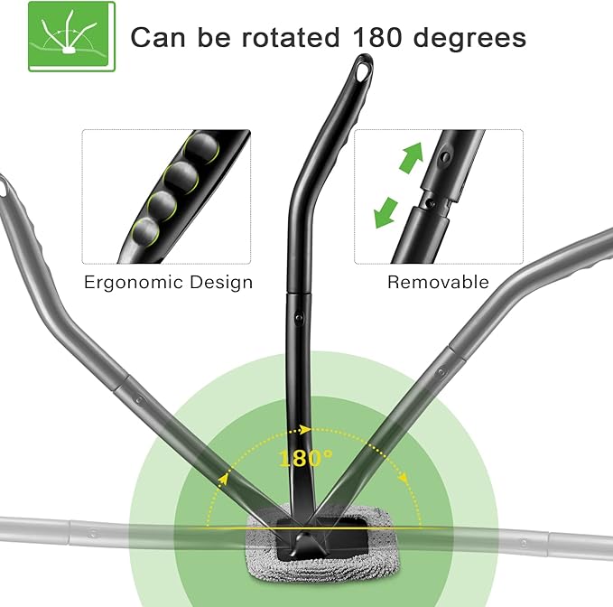 Frienda 2 Set Windshield Cleaner Tool Inside Car Windshield Cleaning Wand Auto Window Cleaner with Detachable Handle, 8 Reusable Microfiber Pads and 2 Spray Bottles for Car Interior(Gray, Yellow)