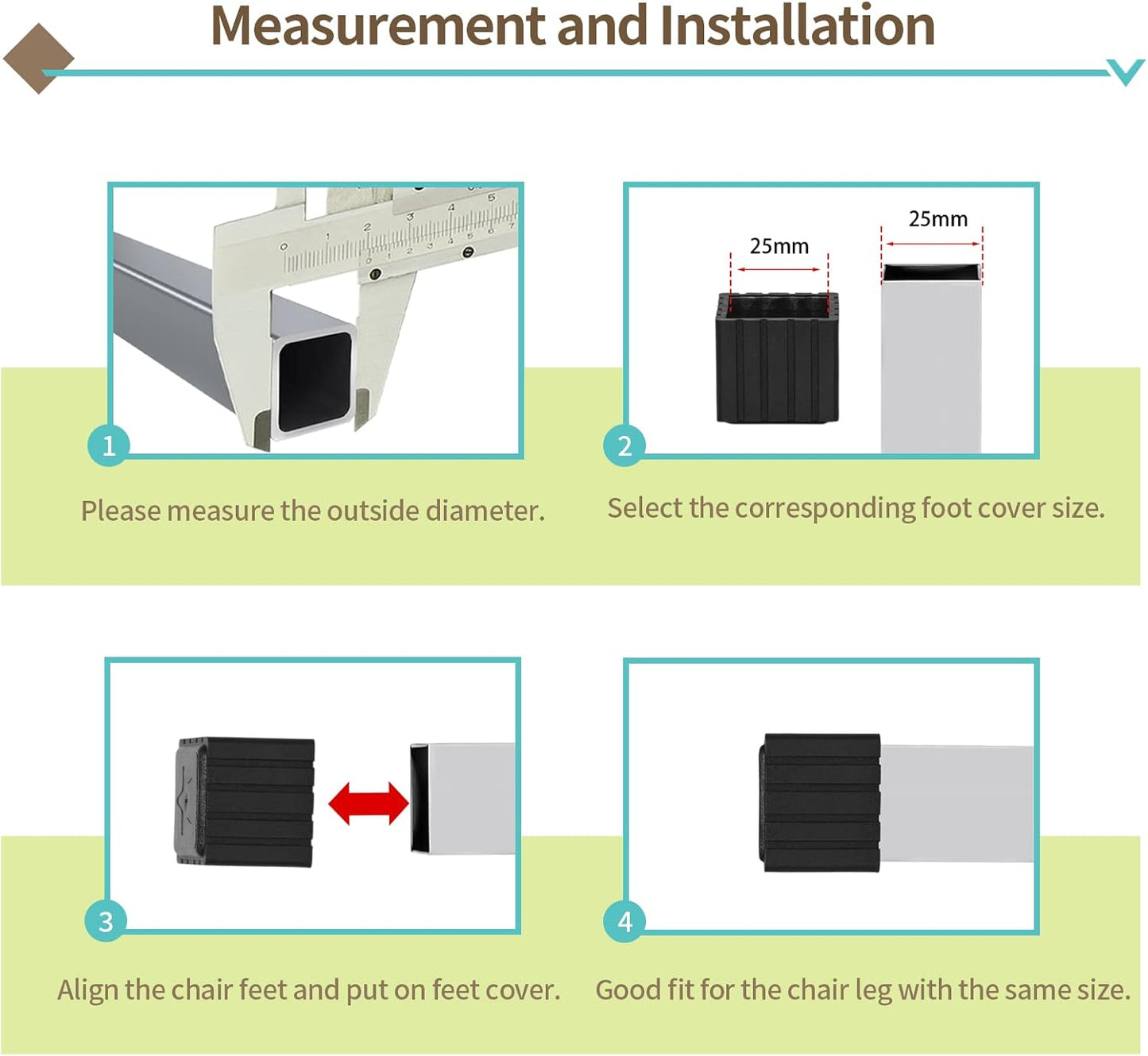Flyshop Anti-Skid Non-Marking Synthetic Rubber Patio Chair Table Leg Caps Square Furniture Covers 20pcs, Black, 30 mm x 30 mm, 1-3/16" x 1-3/16"