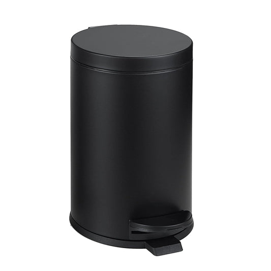 SunnyPoint 4.5 Liter(1.2 Gallon) Small Round Trash Can with Plastic Inner Bucket; Bathroom, Office, Kitchen and Bedroom Step On and Slow Close (BLK)