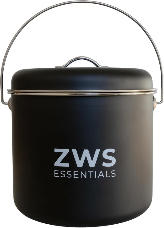 Black Stainless Steel Compost Bin | 6.5L Odor-Free Kitchen Countertop Food Scrap Pail with Charcoal Filter | Compact Zero Waste Solution for Home and Apartment Kitchens