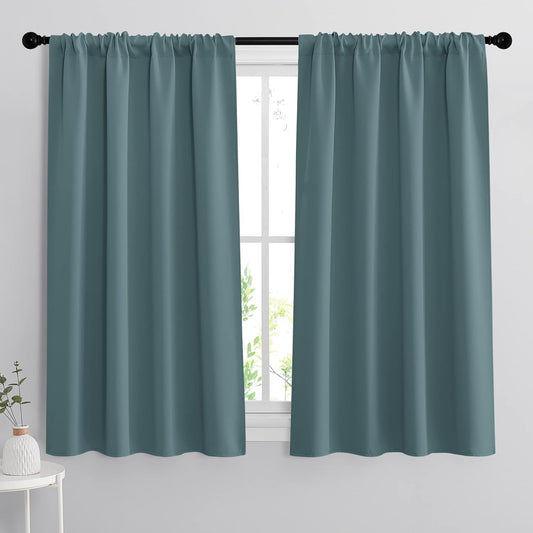RYB HOME Blackout Curtains for Bedroom, Privecy Thermal Insulating Energy Saving Window Curtains for Bathroom Kitchen Kids Nursery, Wide 42 x Long 45, Teal Blue, 2 Panels