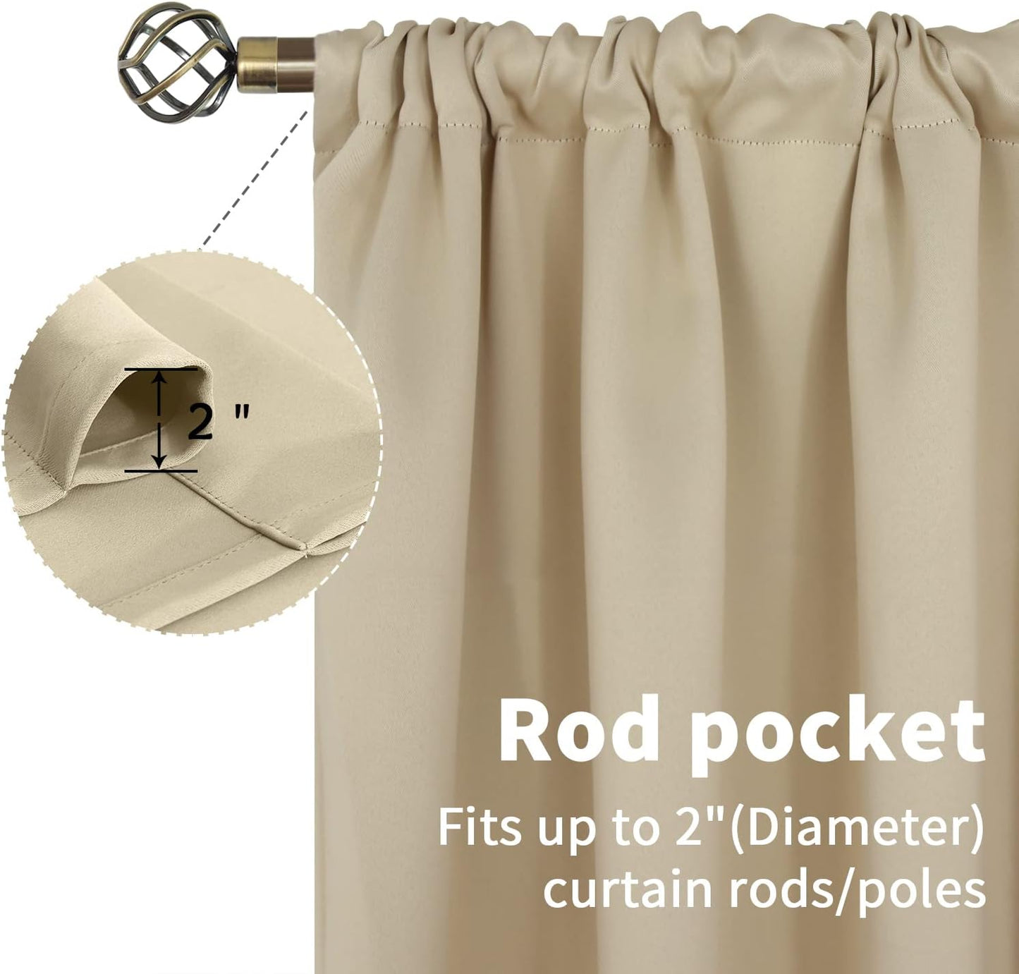 BGment Beige Blackout Curtains 40 Inches Long for Kitchen Window - Short Thermal Insulated Drapes with Rod Pocket Darkening Privacy for Basement Cafe Bedroom, 42 x 40 Inch, 2 Panels