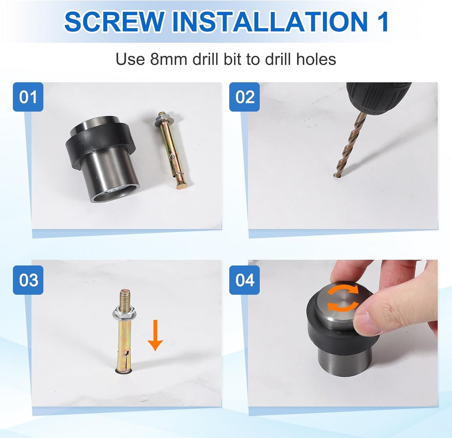 PATIKIL 2Set Round Door Stoppers, 80mm Stainless Steel Door Stop Doorstop Wedge Metal Cylinder Self Adhesive with Screw for Bottom of Door Floor Inside, Black