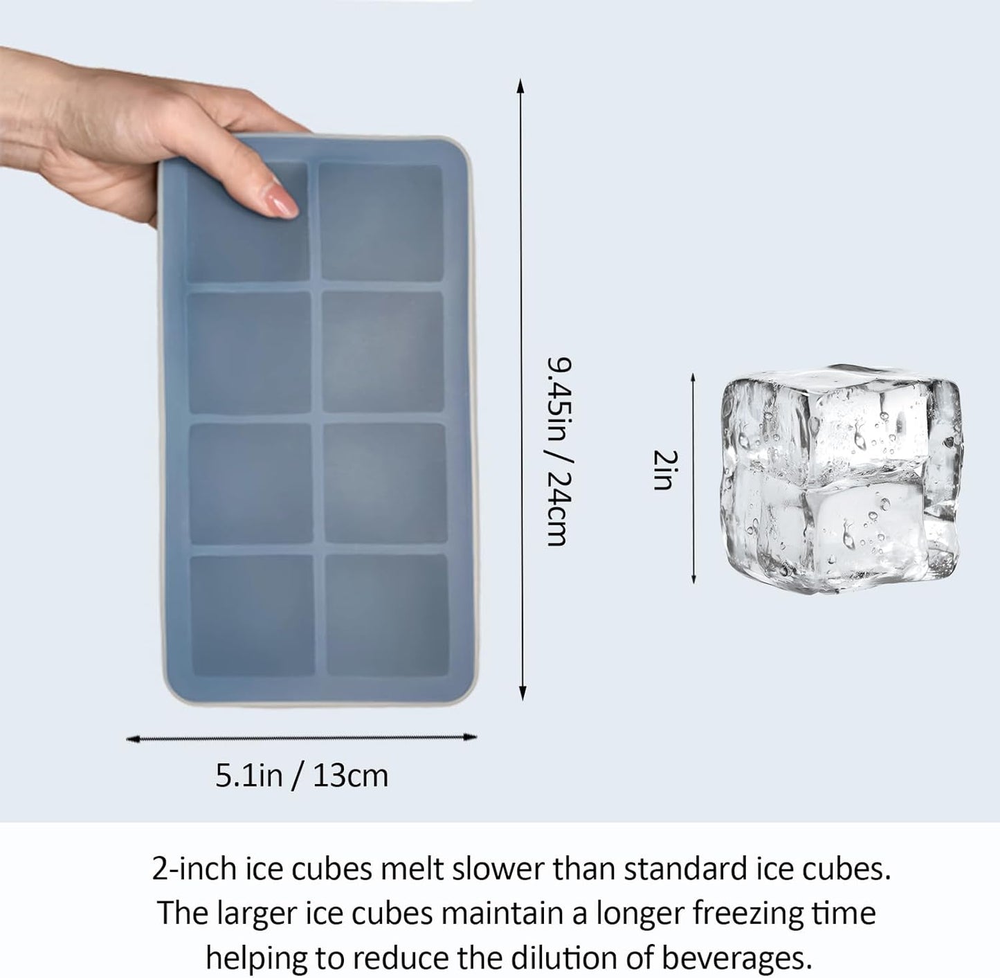 2 Pack Silicone 2 Inch Large Ice Cube Molds for Cocktails Wine Fruit and Bourbon Whiskey Easy Release Ice Cube Tray with Lid Ideal for Cold Drinks and Entertaining Gatherings (Ocean Blue)