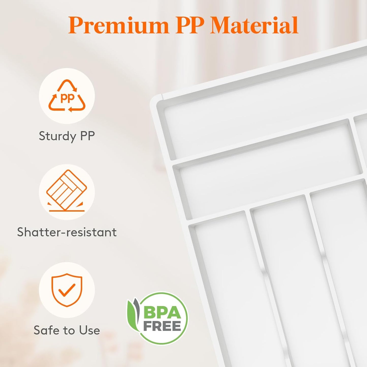 Lifewit Silverware Tray, Deep Wide Cutlery Drawer Organizer Storage for Kitchen, Plastic Flatware Utensil Holder Divider for Spoons Forks Knives Tableware, 6 Compartment, White