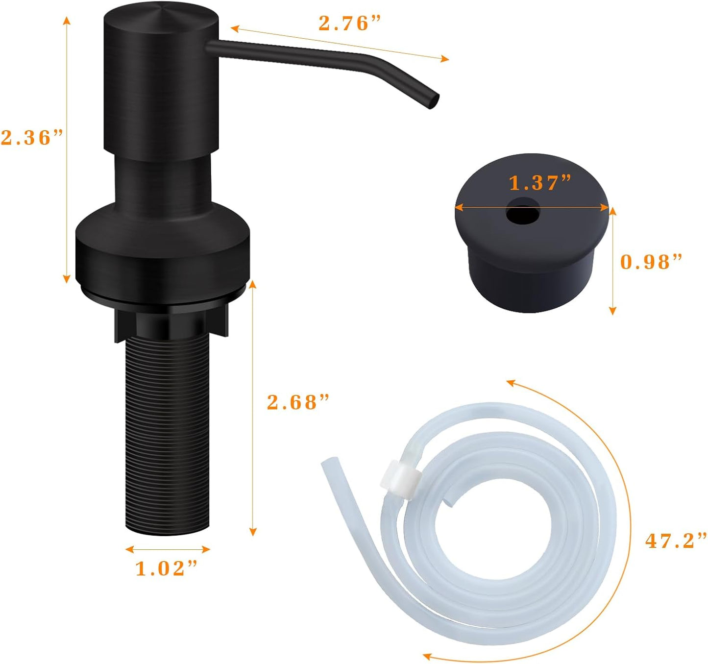 Sink Soap Dispenser for Kitchen Sink, Countertop Built in Sink Soap Dispenser with 47”Extension Tube kit, No Need to Fill The Little Bottle Again (Black)
