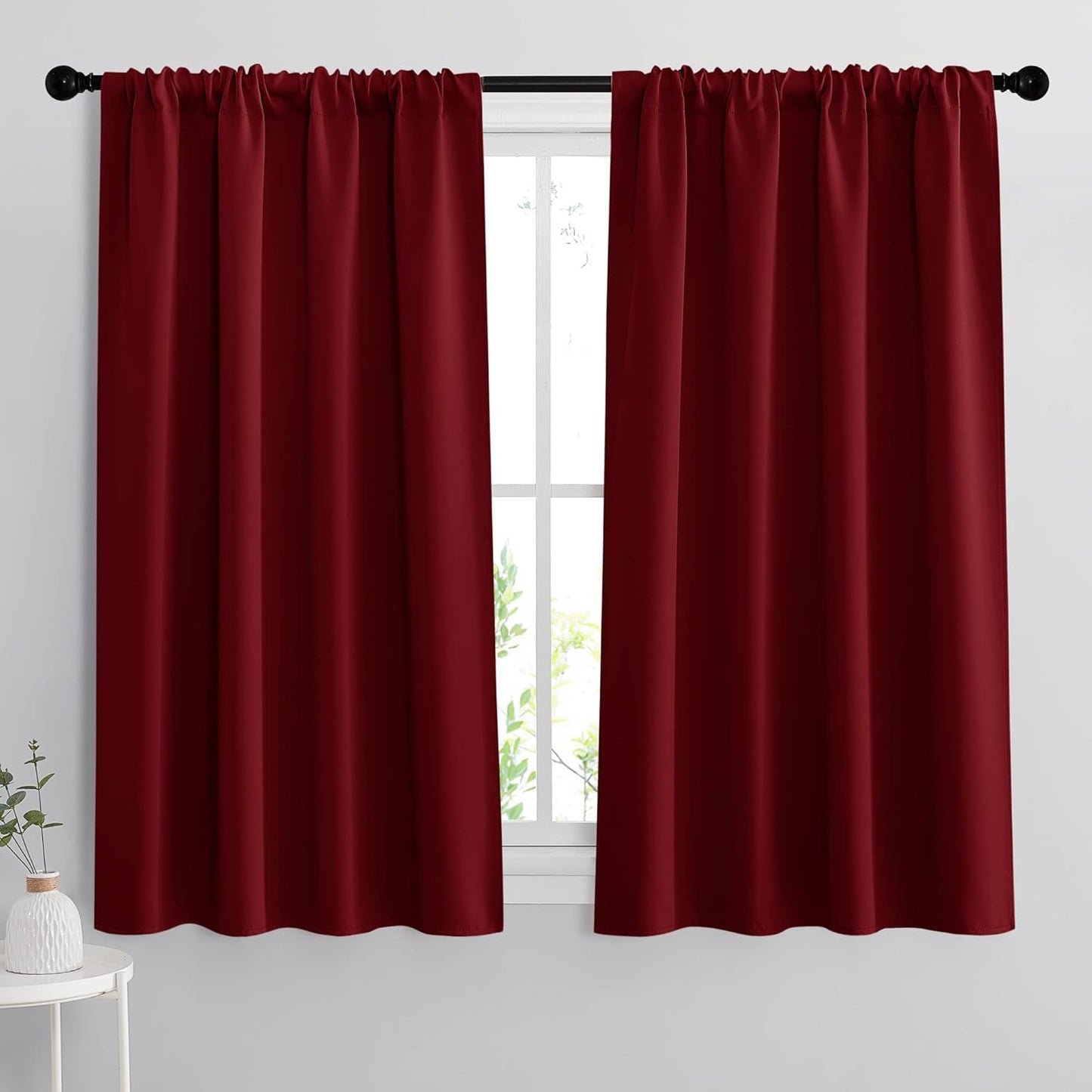 RYB HOME Blackout Curtain Panels Thermal Insulated Kitchen Window Treatment Slot Rod Pocket Top Room Darkening Drapes for Kids Nursery Girl's Room Bedroom, Wide 42 x Long 54, Burgundy Red, 2 Pieces