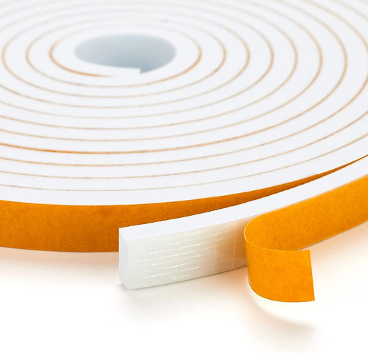 13 Feet Weather Stripping Door Seal, 1" Wide X 3/8" Thick Door Seal Strip High Density Foam Tape Adhesive Strip for Door Soundproofing,Window Insulation (1" x 3/8" x 13FT,White)