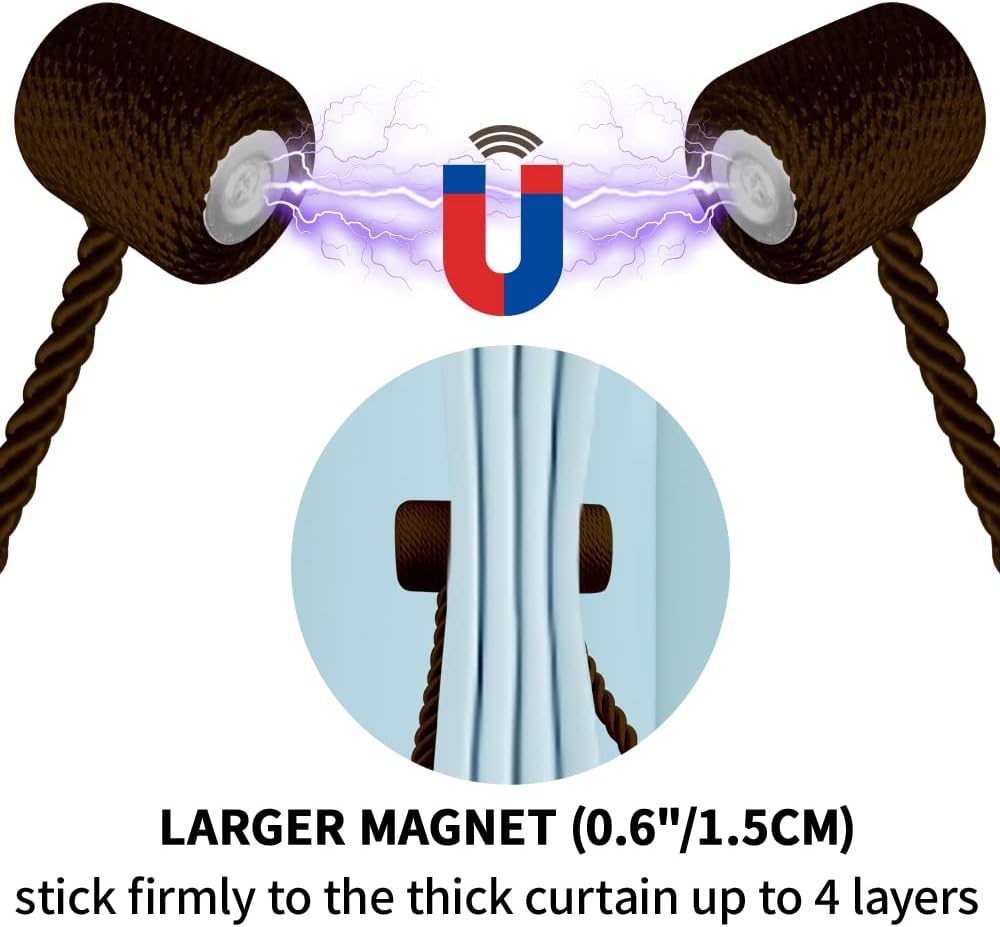 18 Inch Strong Magnetic Curtain Tiebacks, Curtain Holdbacks Modern Upgrade Strong 2021 New Twisted Style Decorative Drapery Rope Tie Backs(4 Pack Dark Coffee)