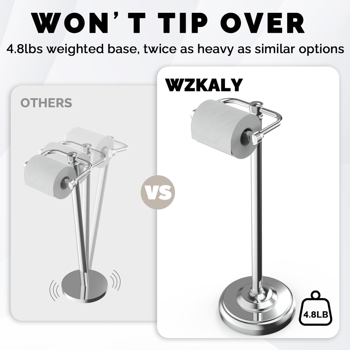 Toilet Paper Holder Stand, Polished Chrome Toilet Paper Holder Free Standing, Post Pivoting Design & Stable Weighted Base SUS304 Stainless Steel for Bathroom(Mega Roll)