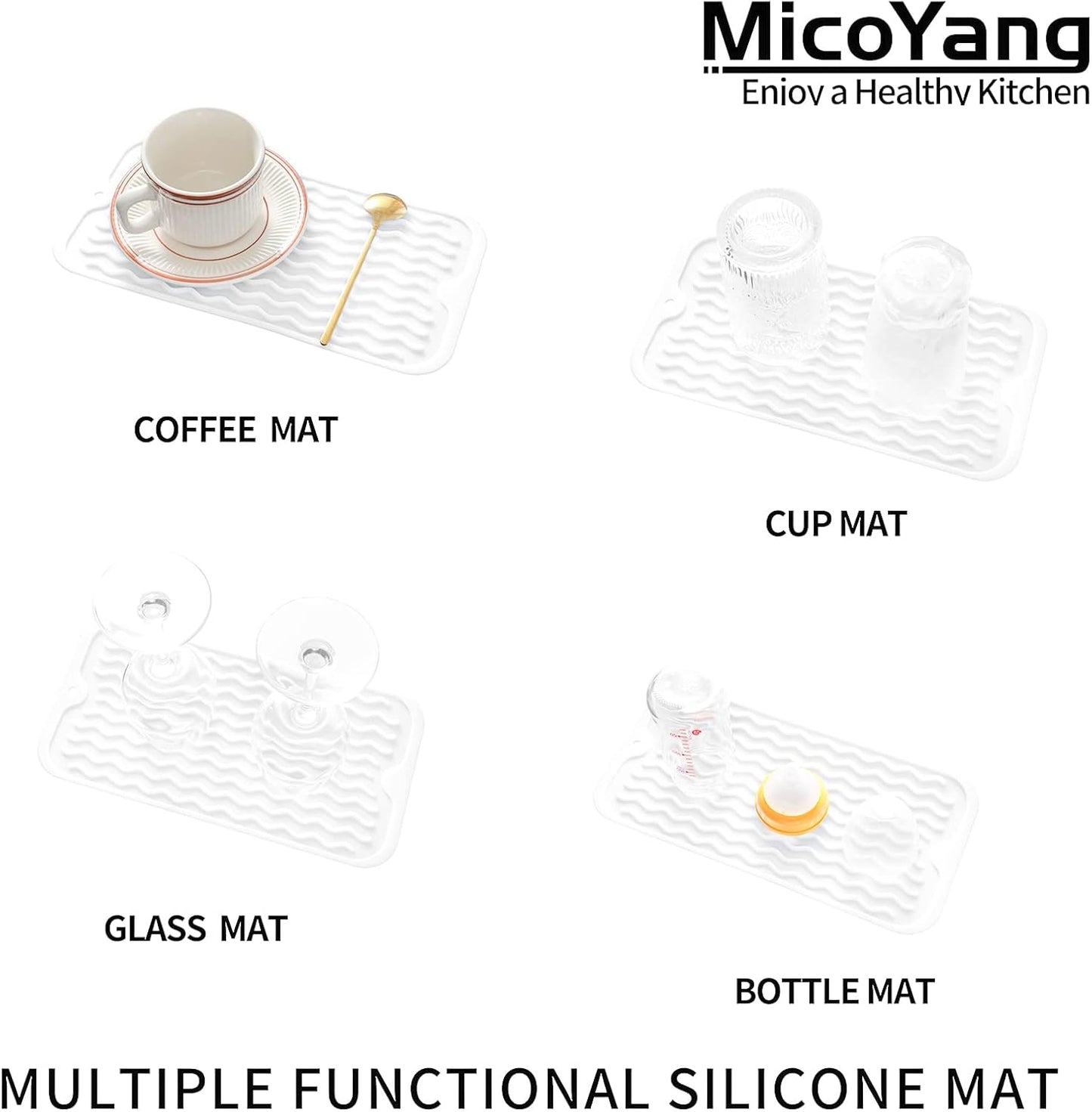 Silicone Dish Drying Mat for Multiple Usage,Easy clean,Eco-friendly,Heat-resistant Silicone Mat for Kitchen Counter or Sink,Refrigerator or Drawer Liner White S 12 inches x 6 inches