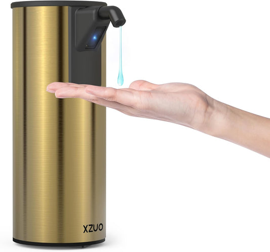 Automatic Soap Dispenser Touchless 11.8oz/350ml Four-Level Adjustable Dispenser Volume，Stainless Steel Material,Battery Powered for Wide Compatibility in Kitchen, Bathroom, Hotel & Office (Gold)