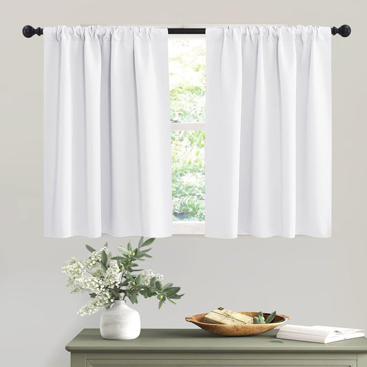 RYB HOME Room Darkening Curtains for Small Window Lower Portion Decor Energy Saving Drapes for Kitchen Bedroom Bathroom Downstairs Window RV Curtains, 42 x 36, Pure White, 2 Panels