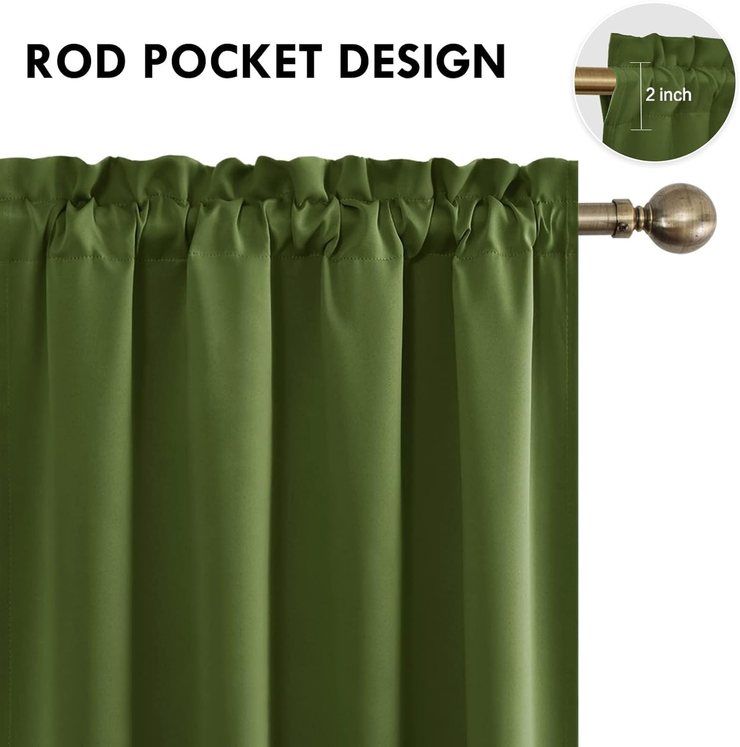 DWCN Blackout Curtains for Living Room Thermal Insulated, Energy Saving & Noise Reducing Bedroom Curtains, Olive Green, W 70x L 63 Inch, Set of 2 Rod Pocket Curtain Panels