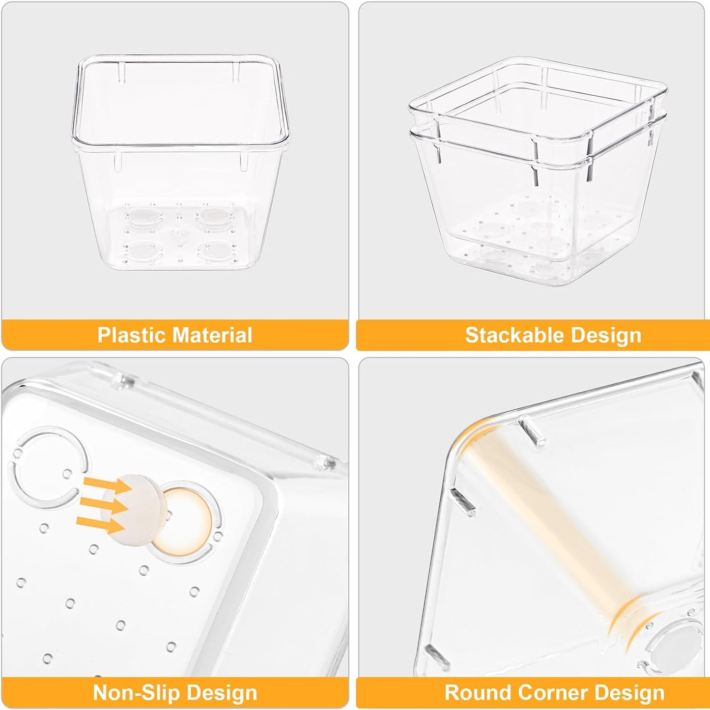 SMARTAKE 13-Piece Drawer Organizers with Non-Slip Silicone Pads, 5-Size Desk Bathroom Drawer Organizer Trays Storage Tray for Makeup, Jewelries, Utensils in Bedroom Dresser, Office and Kitchen, Clear