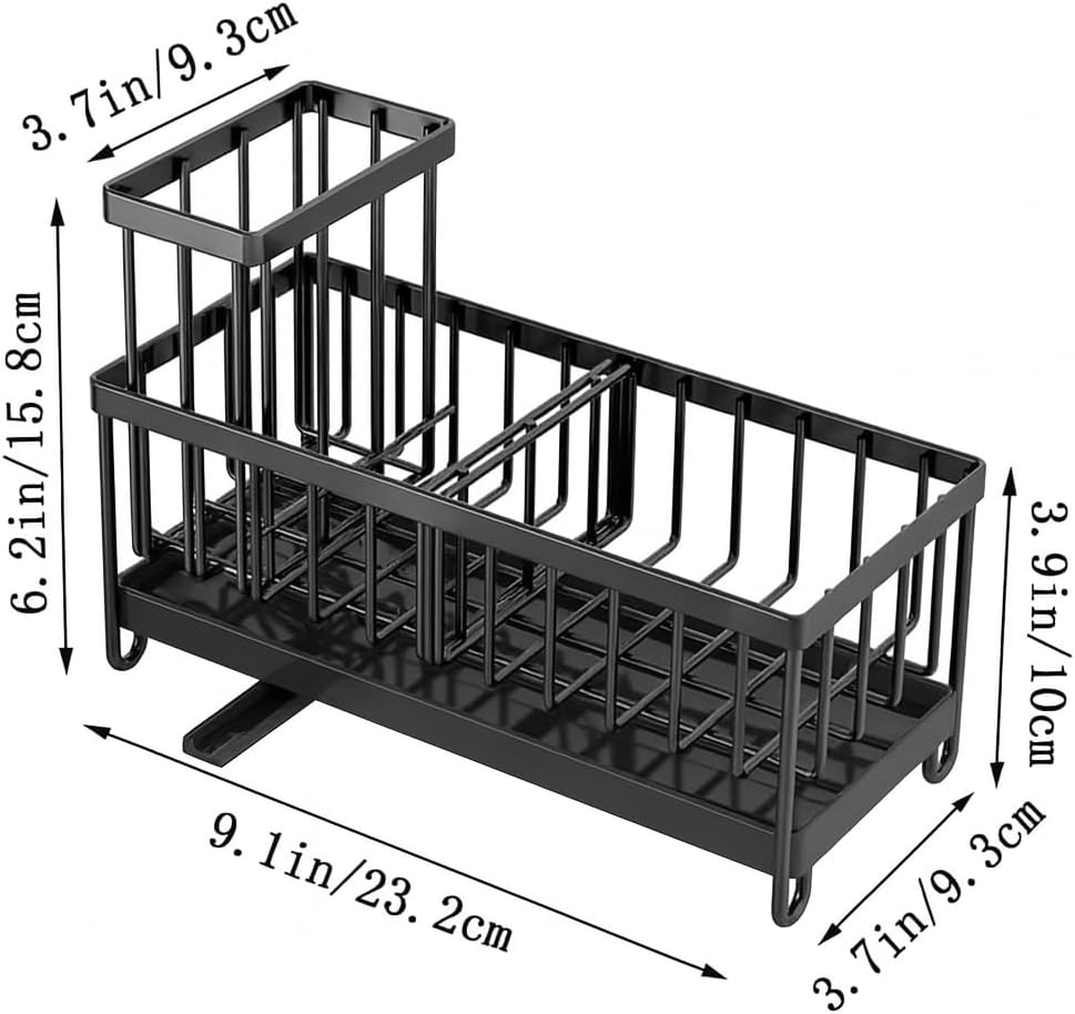 BSHG King Black Sponge Holder for Kitchen Sink, Sink Caddy Organizer with High Brush Holder, Kitchen Countertop Organizers and Storage Essentials,rustproof Stainless Steel(1Sink Caddy + 2 Sponges)