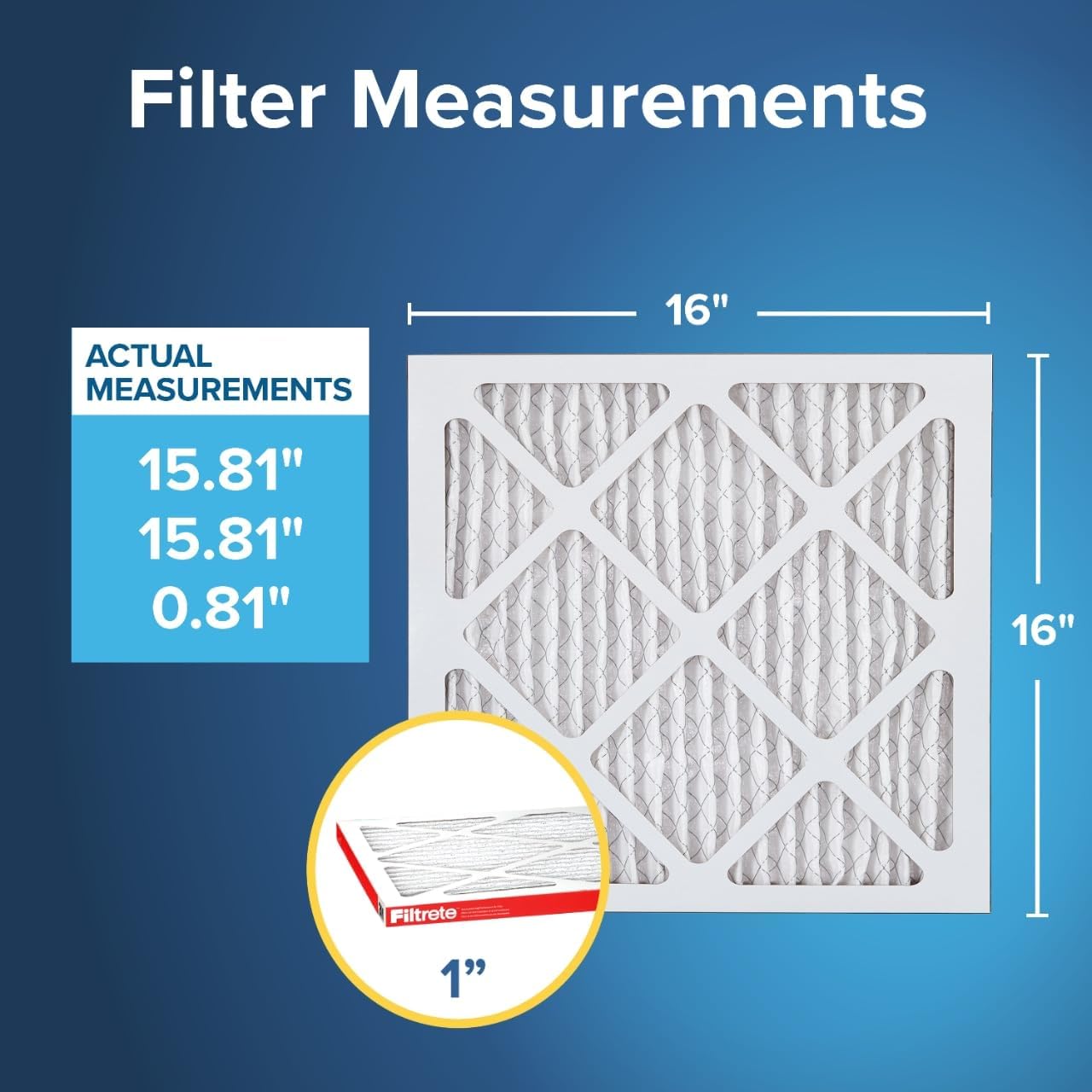 Filtrete 16x16x1 AC Furnace Air Filter, MERV 11, MPR 1000, Micro Allergen Defense, 3-Month Pleated 1-Inch Electrostatic Air Cleaning Filter, 6 Pack (Actual Size 15.81x15.81x0.81 in)