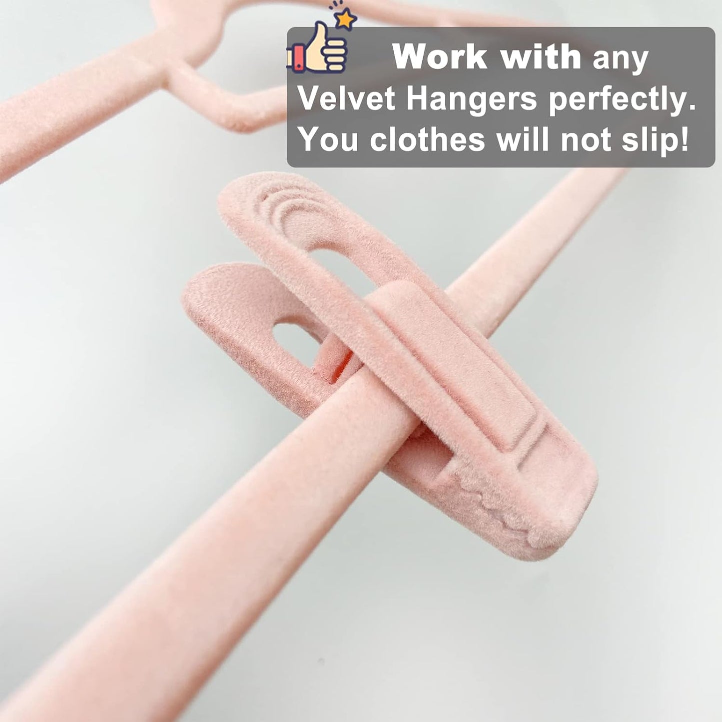 Light Pink Velvet Hangers Clips 40 PCS, Non-Slip Finger Clip for Pants Suit Skirt Velvet Hanger, Strong Flocking Hangers Clips