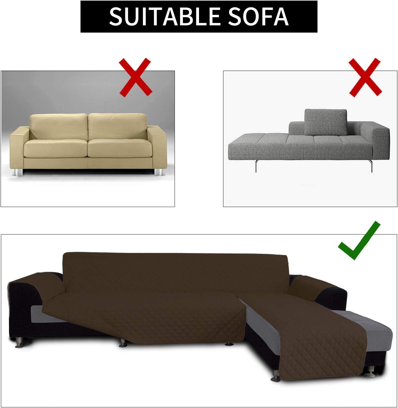 Easy-Going L Shape Sofa Cover Sectional Couch Cover Chaise Lounge Sofa Slipcover Furniture Protector Mat for Pets Dog Cat (Large, Coffee/Coffee)
