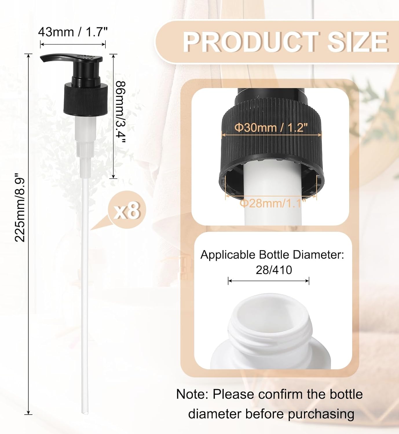 uxcell 8 Pcs Soap Dispenser Pump Heads Soap Dispensers Top Pumps Replacement Switch Pumphead for Standard 24/413 Neck Size Lotion Shampoo Bottle, Black